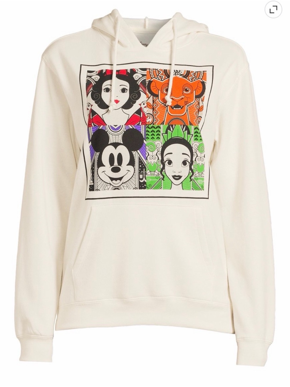Disney 100 Cream Pullover Hoodie with Colorful Character Panel Simba Mickey